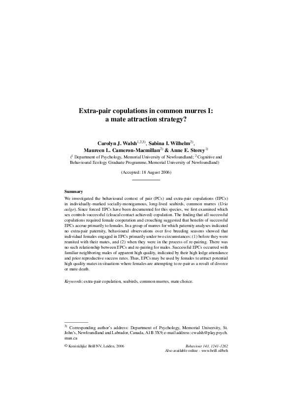 (PDF) Extra-pair copulations in common murres I: a mate attraction
