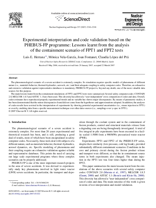 (PDF) Experimental interpretation and code validation based on the ...