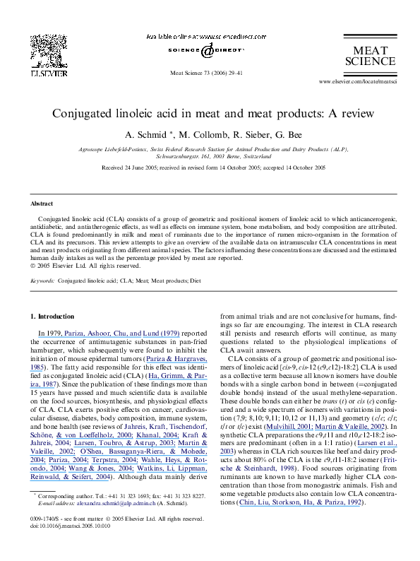 (PDF) Conjugated linoleic acid in meat and meat products: A review