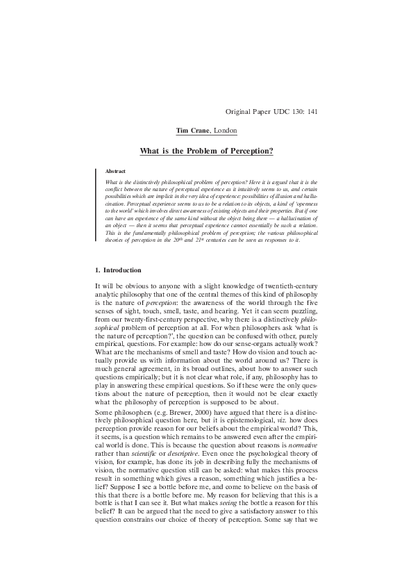 (PDF) Qu’Est-Ce Que Le Problème De La Perception