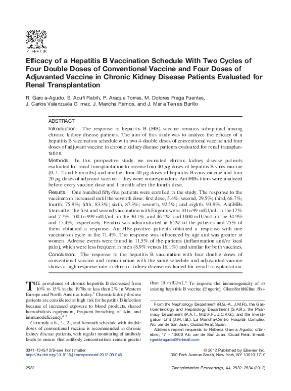 (PDF) Efficacy of a Hepatitis B Vaccination Schedule With Two Cycles of ...