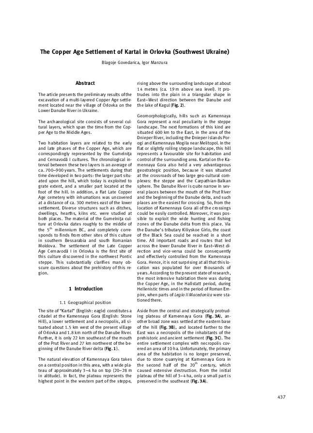 (PDF) The Copper Age Settlement of Kartal in Orlovka (Southwest Ukraine