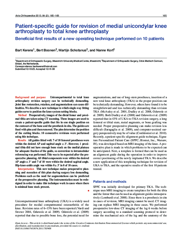 (PDF) Patient-specific guide for revision of medial unicondylar knee ...