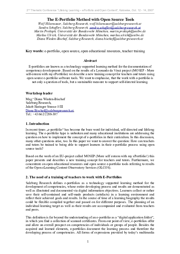 (PDF) The E-Portfolio Method with Open Source Tool
