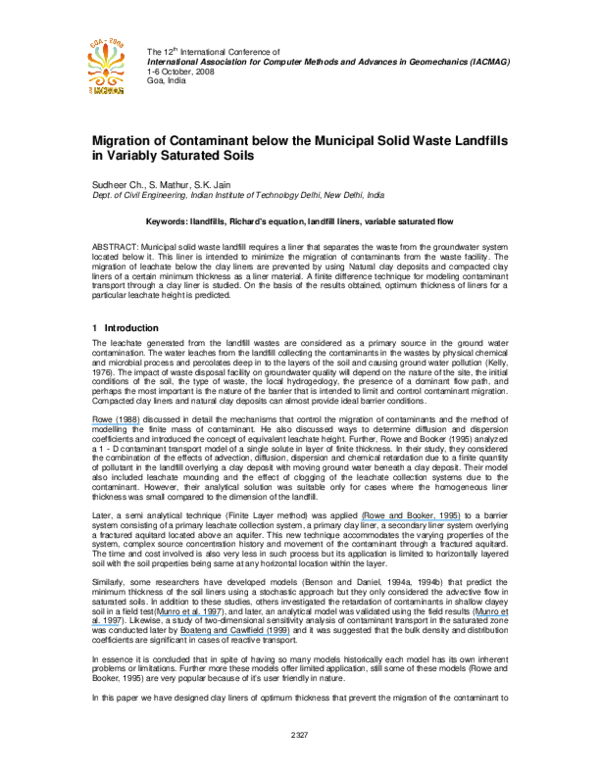 (PDF) Migration of Contaminant below the Municipal Solid Waste ...