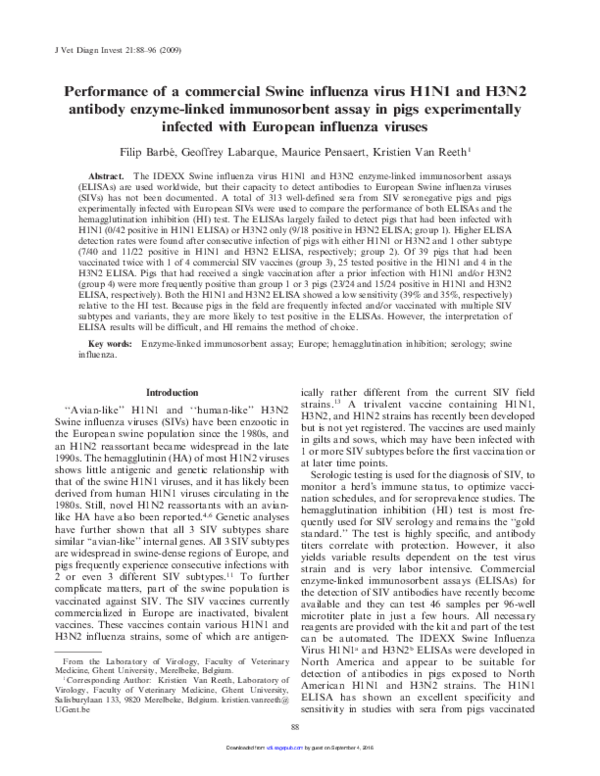 (PDF) Performance of a Commercial Swine Influenza Virus H1N1 and H3N2 ...