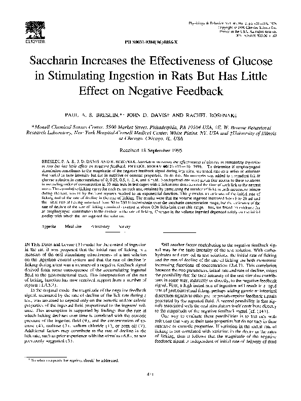 (PDF) Saccharin Increases the Effectiveness of Glucose in Stimulating ...
