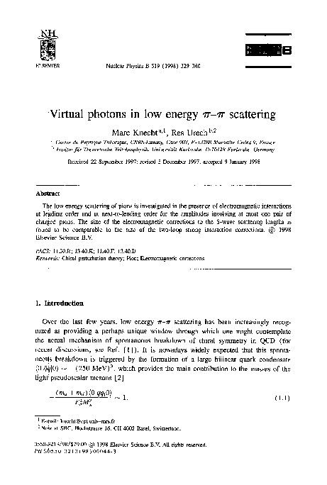 (PDF) Virtual photons in low energy Π−Π scattering