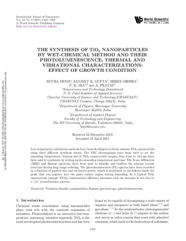 (PDF) THE SYNTHESIS OF TiO 2 NANOPARTICLES BY WET-CHEMICAL METHOD AND ...