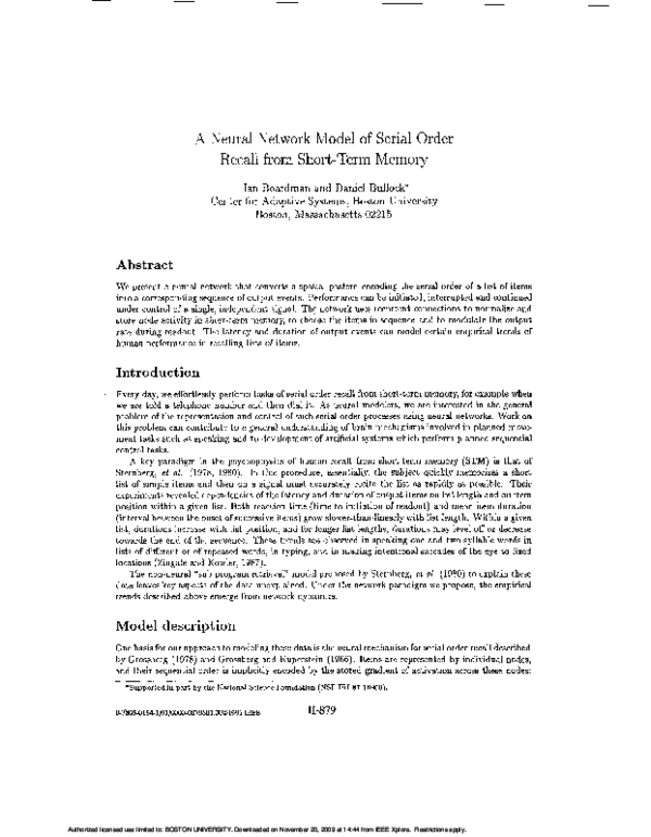 (PDF) A neural network model of serial order recall from short-term memory