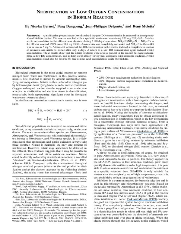(PDF) Nitrification at Low Oxygen Concentration in Biofilm Reactor