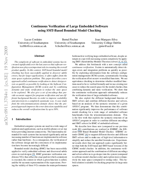 (PDF) Continuous Verification of Large Embedded Software Using SMT ...