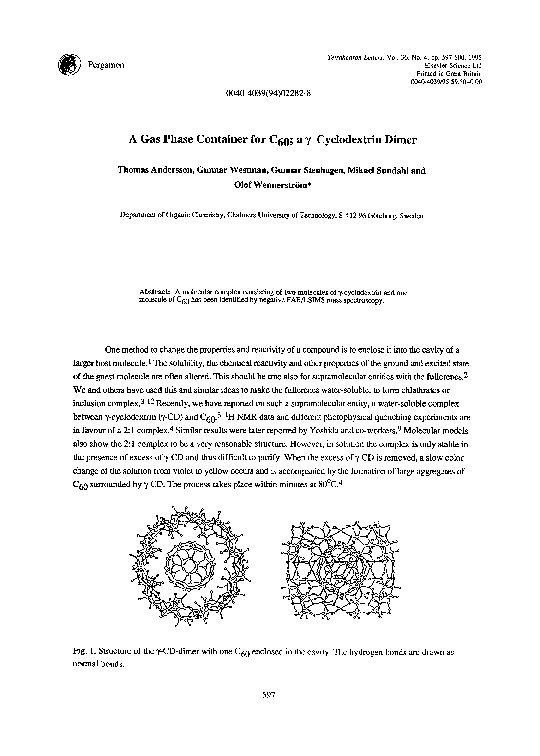(PDF) A gas phase container for C 60; a γ-cyclodextrin dimer