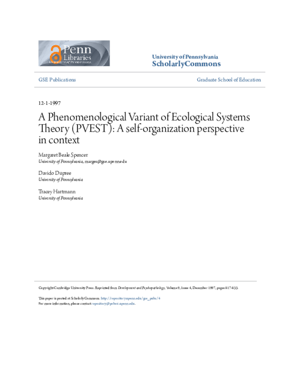 (PDF) A Phenomenological Variant of Ecological Systems Theory (PVEST ...