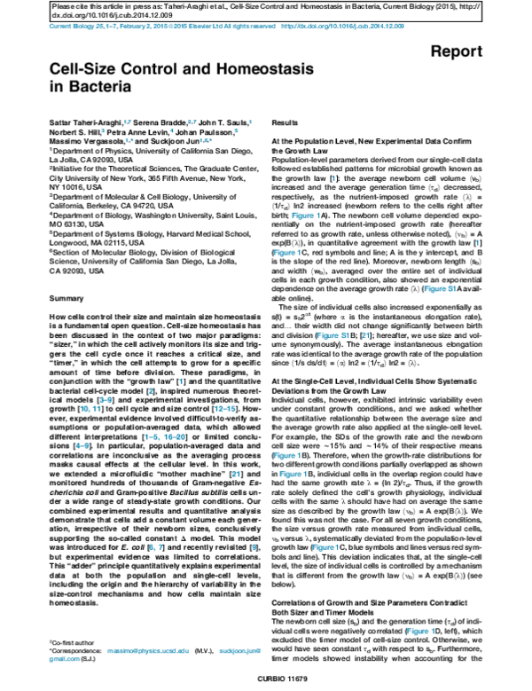 (PDF) Cell-Size Control and Homeostasis in Bacteria