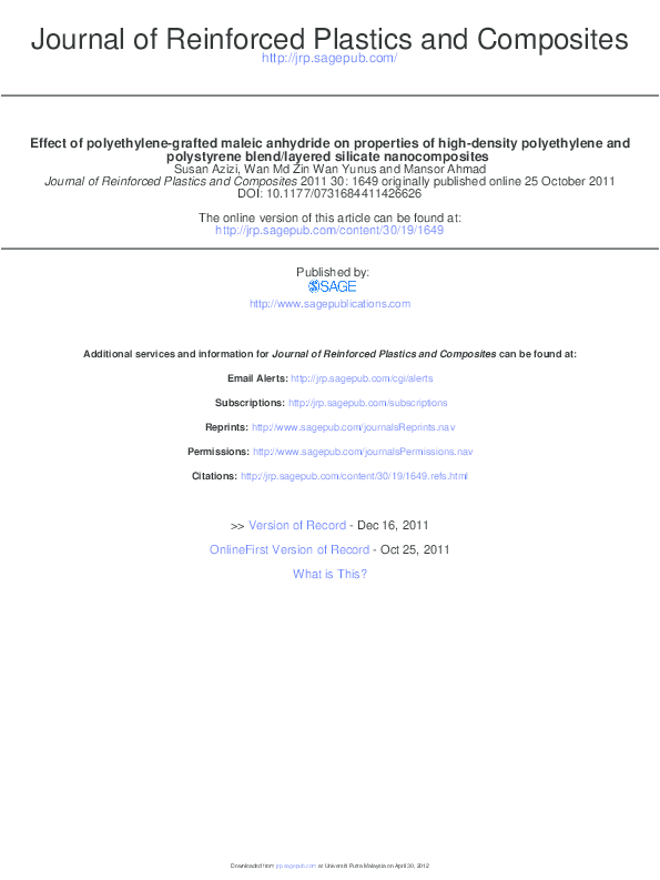 (PDF) Effect of polyethylene-grafted maleic anhydride on properties of ...