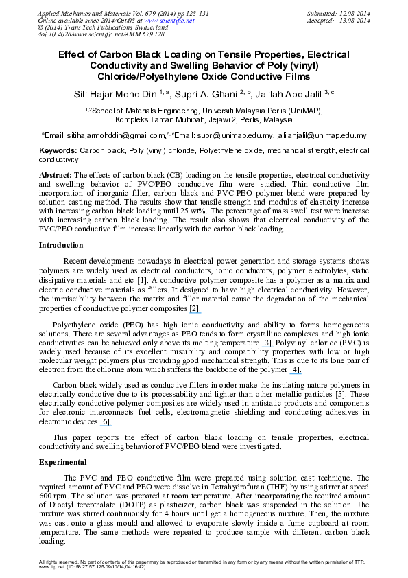 (PDF) Effect of Carbon Black Loading on Tensile Properties, Electrical ...