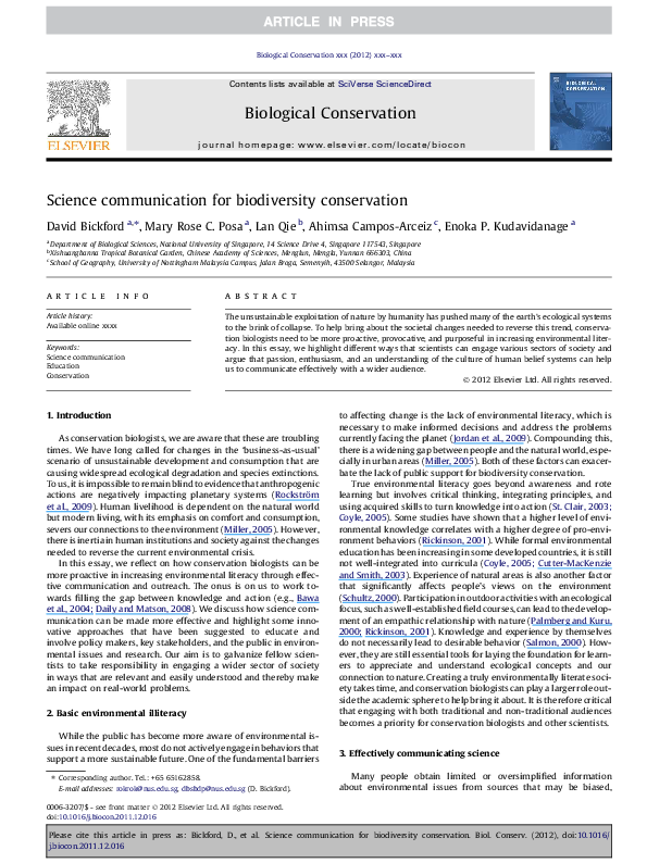 (PDF) Science communication for biodiversity conservation