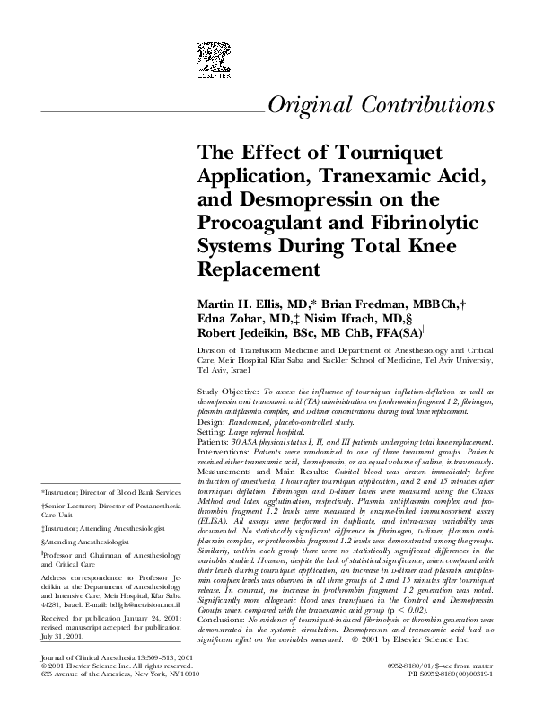 (PDF) The effect of tourniquet application, tranexamic acid, and