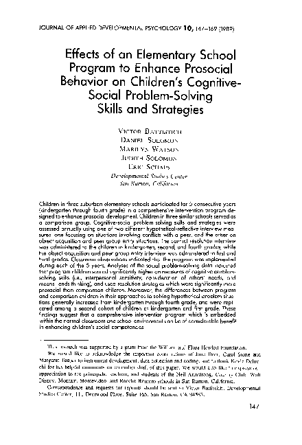 (PDF) Effects of an elementary school program to enhance prosocial ...