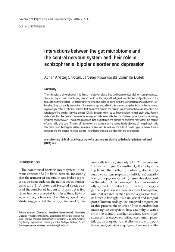 (PDF) Interactions between the gut microbiome and the central nervous ...