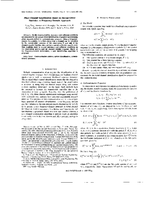 (PDF) Blind channel identification based on second order ...