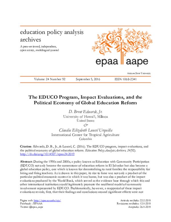 PDF) The EDUCO Program, Impact Evaluations, and the Political