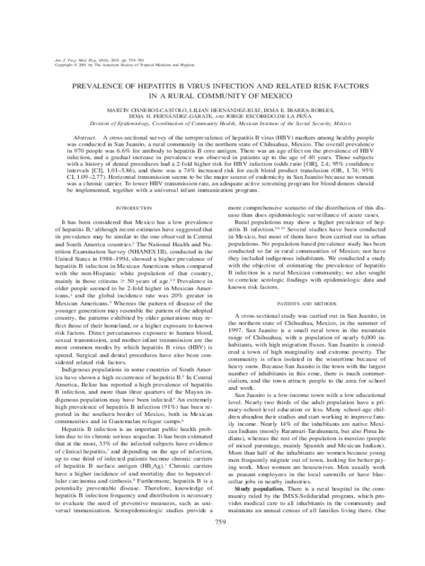 (PDF) PREVALENCE OF HEPATITIS B VIRUS INFECTION AND RELATED RISK ...