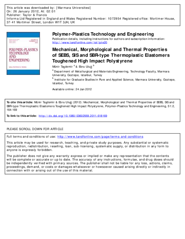 (PDF) Mechanical, Morphological and Thermal Properties of SEBS, SIS and ...