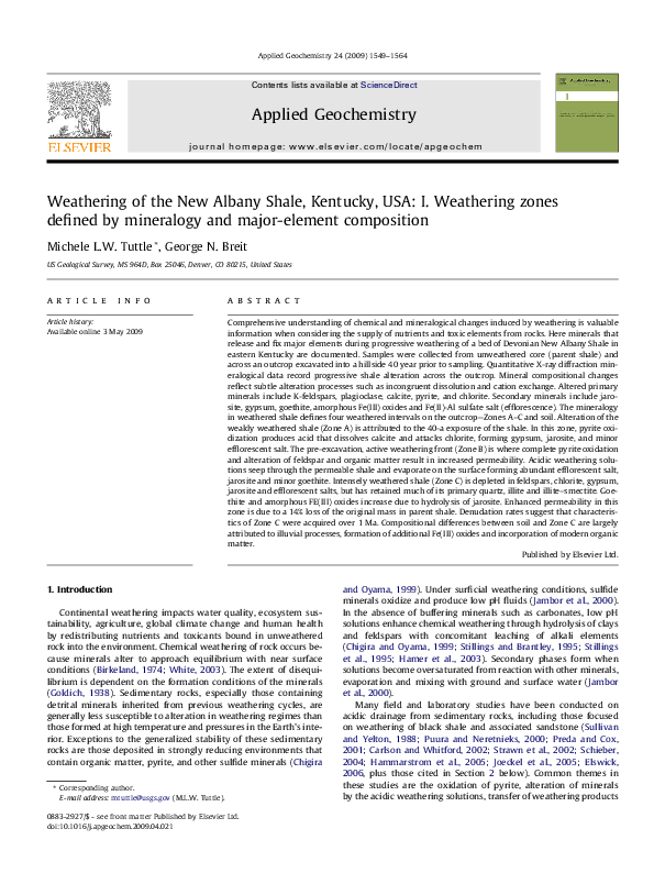 (PDF) Weathering of the New Albany Shale, Kentucky, USA I. Weathering zones defined by