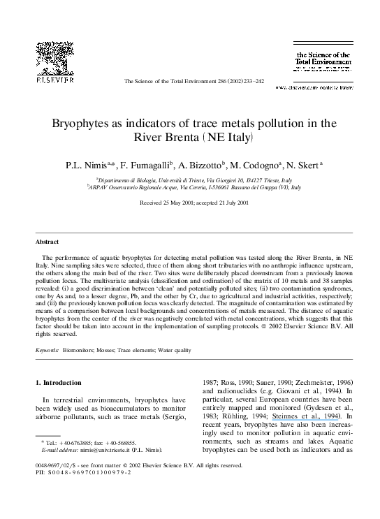 (PDF) Bryophytes as indicators of trace metal pollution in the River