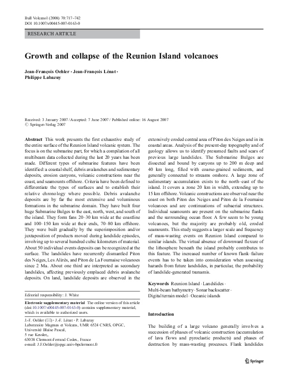 Pdf Growth And Collapse Of The Reunion Island Volcanoes - 