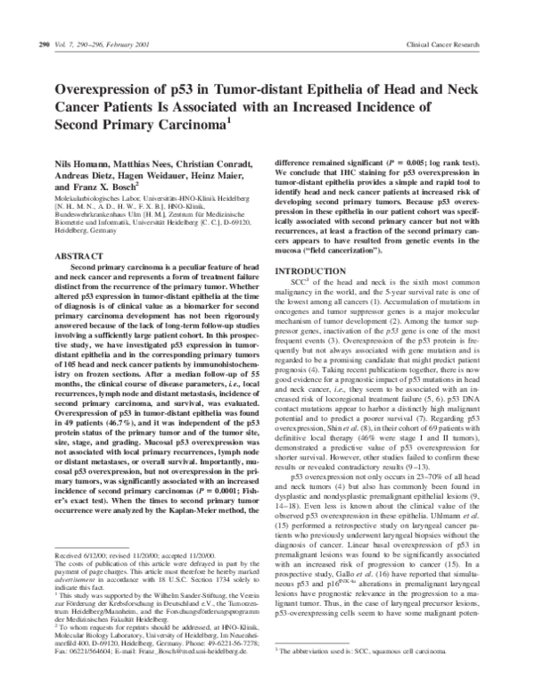 (PDF) Overexpression of p53 in tumor-distant epithelia of head and neck ...