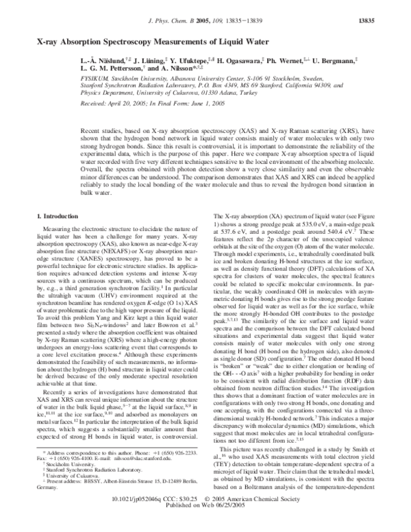 (PDF) X-ray Absorption Spectroscopy Measurements of Liquid Water