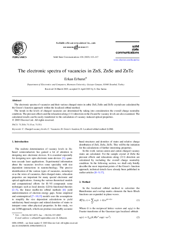 (PDF) The electronic spectra of vacancies in ZnS, ZnSe and ZnTe