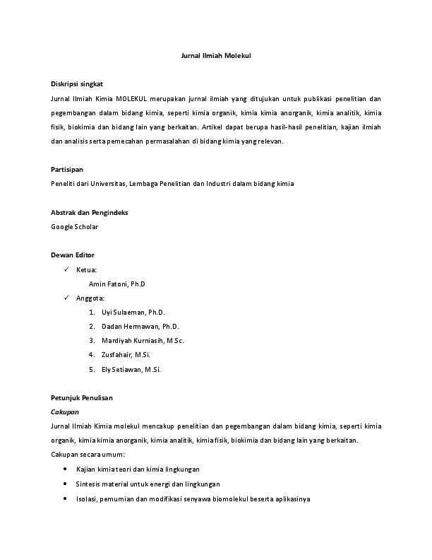 Pdf Jurnal Ilmiah Molekul Diskripsi Singkat Baiq Ayu Academia Edu
