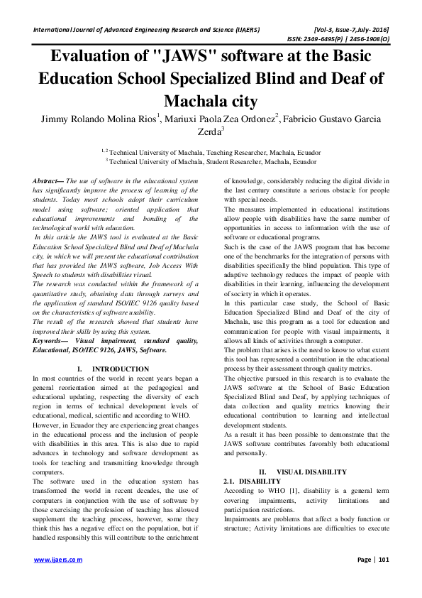 (PDF) Evaluation of "JAWS" software at the Basic Education School