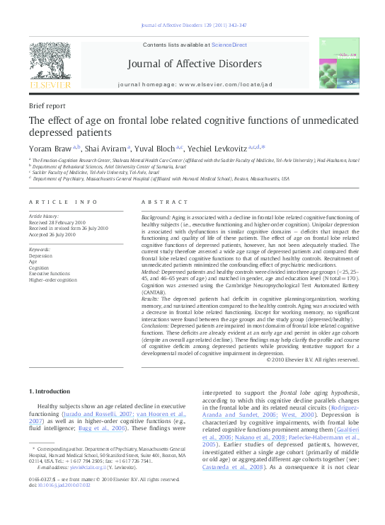 (PDF) The effect of age on frontal lobe related cognitive functions of ...