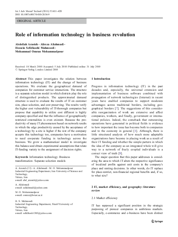 (PDF) Role of information technology in business revolution