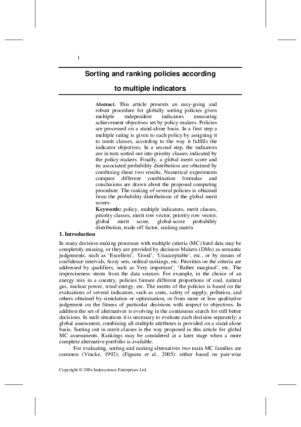 (PDF) Sorting and ranking policies according to multiple indicators