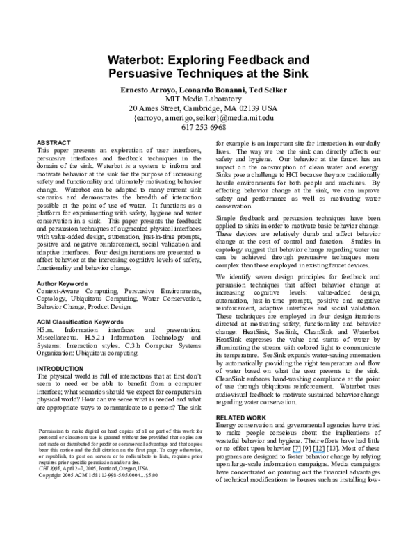 (PDF) Waterbot: exploring feedback and persuasive techniques at the sink