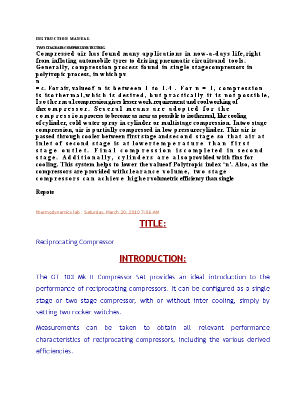 (DOC) INSTRUCTION MANUAL TWO STAGE AIR COMPRESSOR TEST RIG
