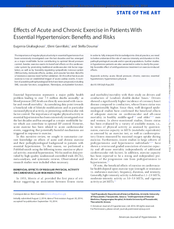 (PDF) Effects of acute and chronic exercise in patients with essential ...