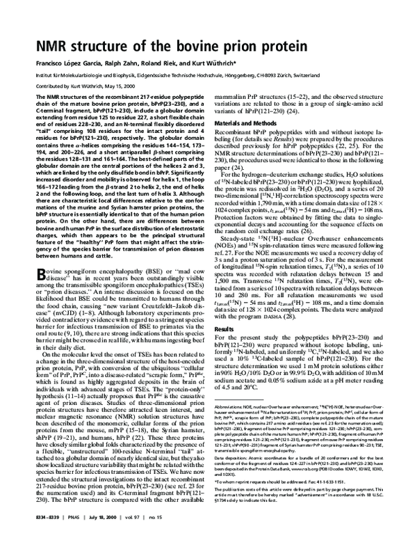 (PDF) NMR structure of the bovine prion protein