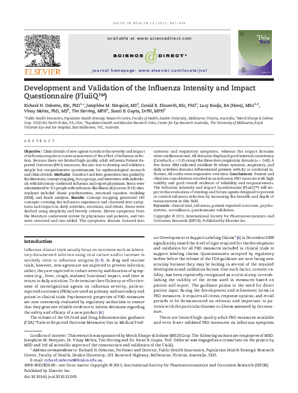 (PDF) Development and validation of the Influenza Intensity and Impact ...