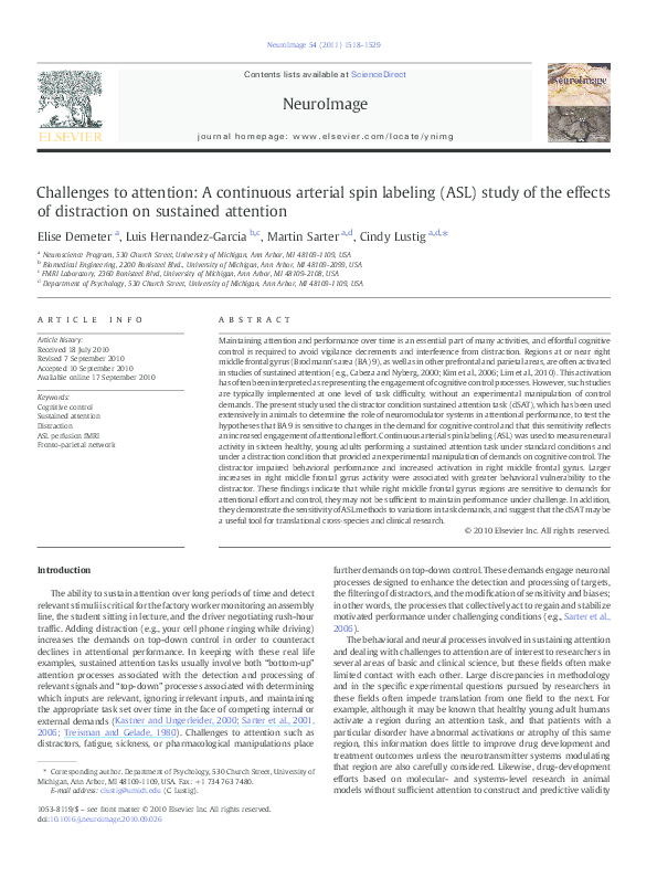 (PDF) Challenges to attention: A continuous arterial spin labeling (ASL ...