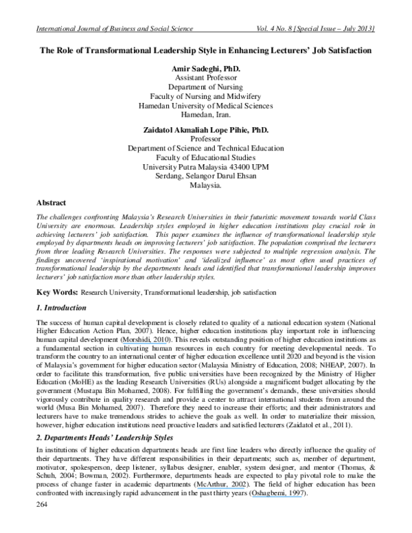 (PDF) The Role of Transformational Leadership Style in Enhancing ...