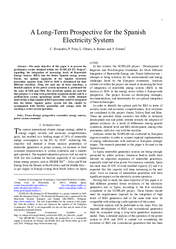 (PDF) A longterm prospective for the Spanish electricity system
