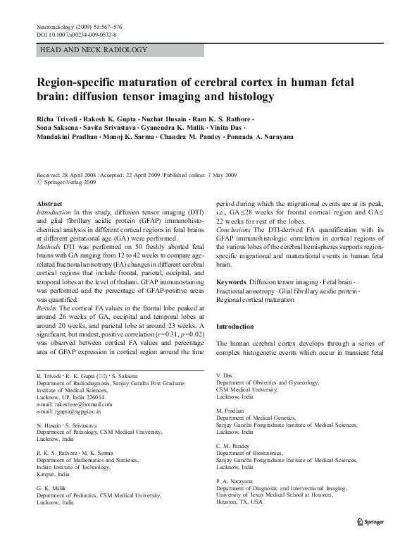(PDF) Regionspecific maturation of cerebral cortex in human fetal brain ...