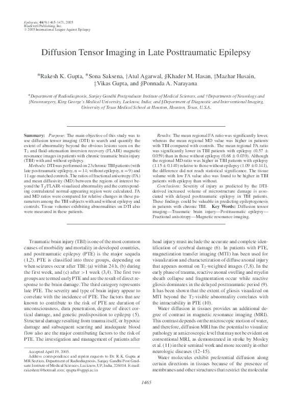 (PDF) Diffusion Tensor Imaging in Late Posttraumatic Epilepsy
